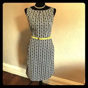 Size 10 Black/white pocket dress with yellow belt